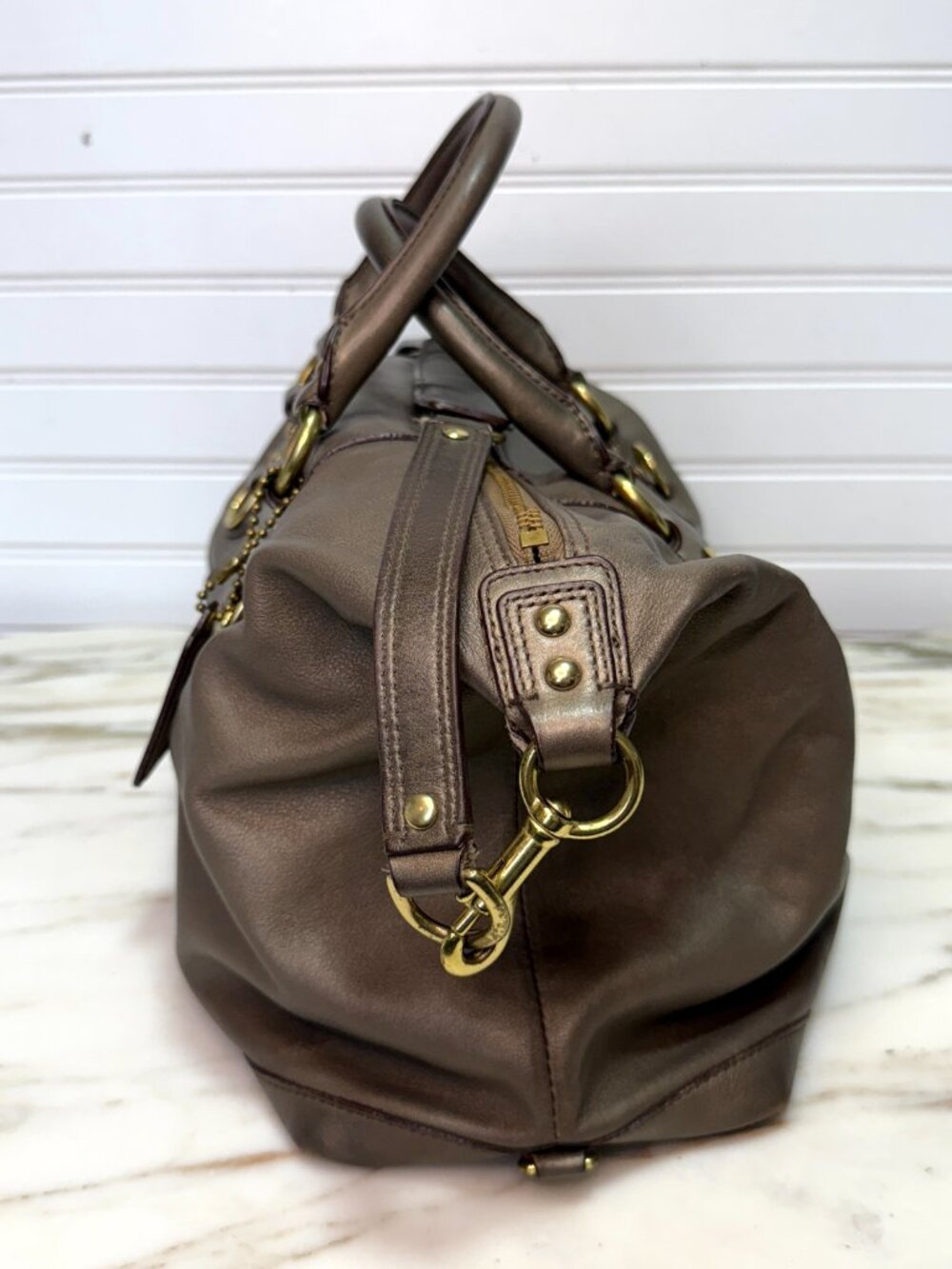 Coach Ashley Bronze Leather Y2K Slouchy 2 Way Satchel Shoulder Bag - Picture 6 of 14